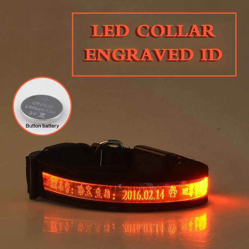 Pet Glow Collar Radium Carved Lettering Dog Collar Pet Glow Collar Radium Carved Lettering Dog Collar